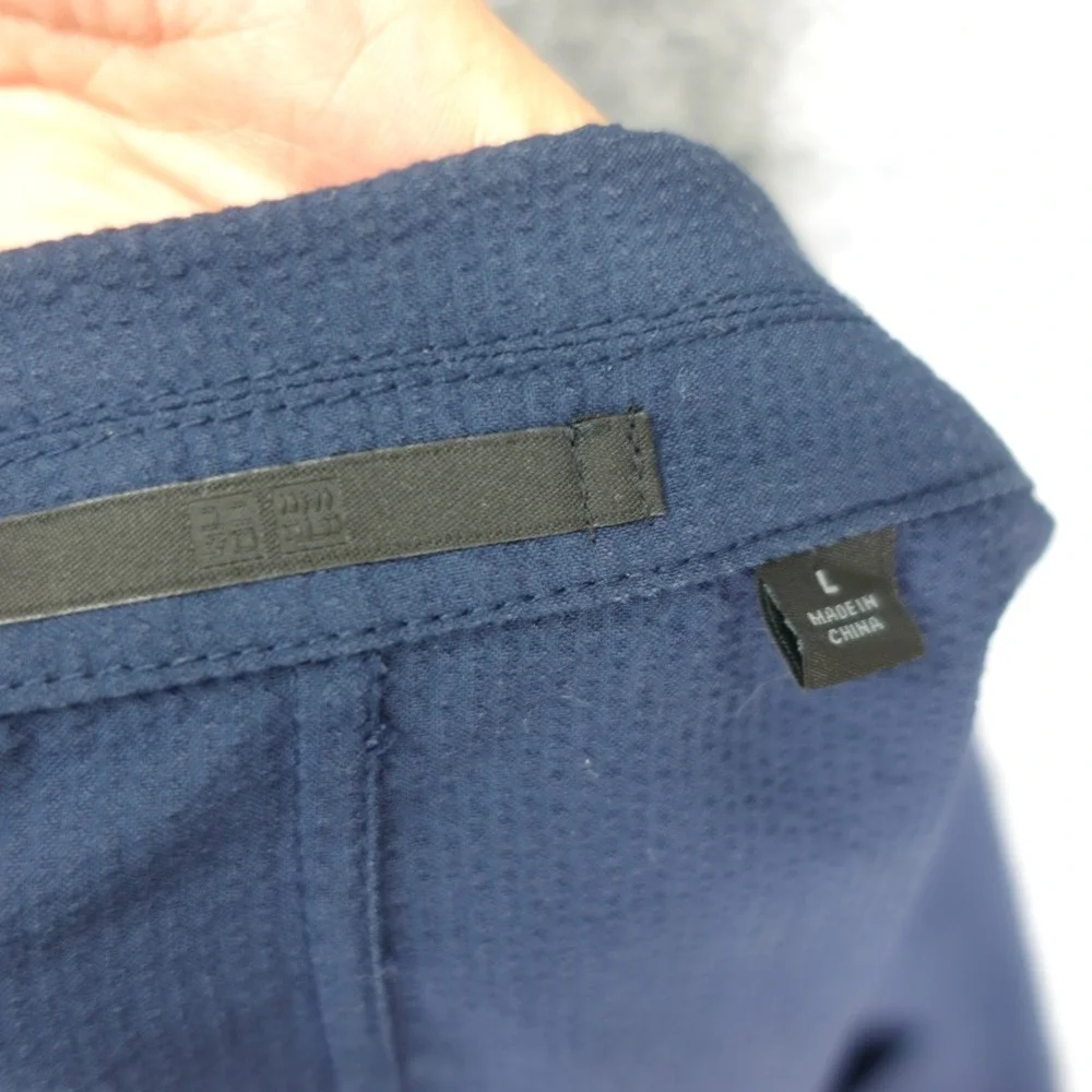 Uniqlo Seersucker Sport Coat Men LARGE 44R SLIM Navy Jacket Summer Unlined Light
